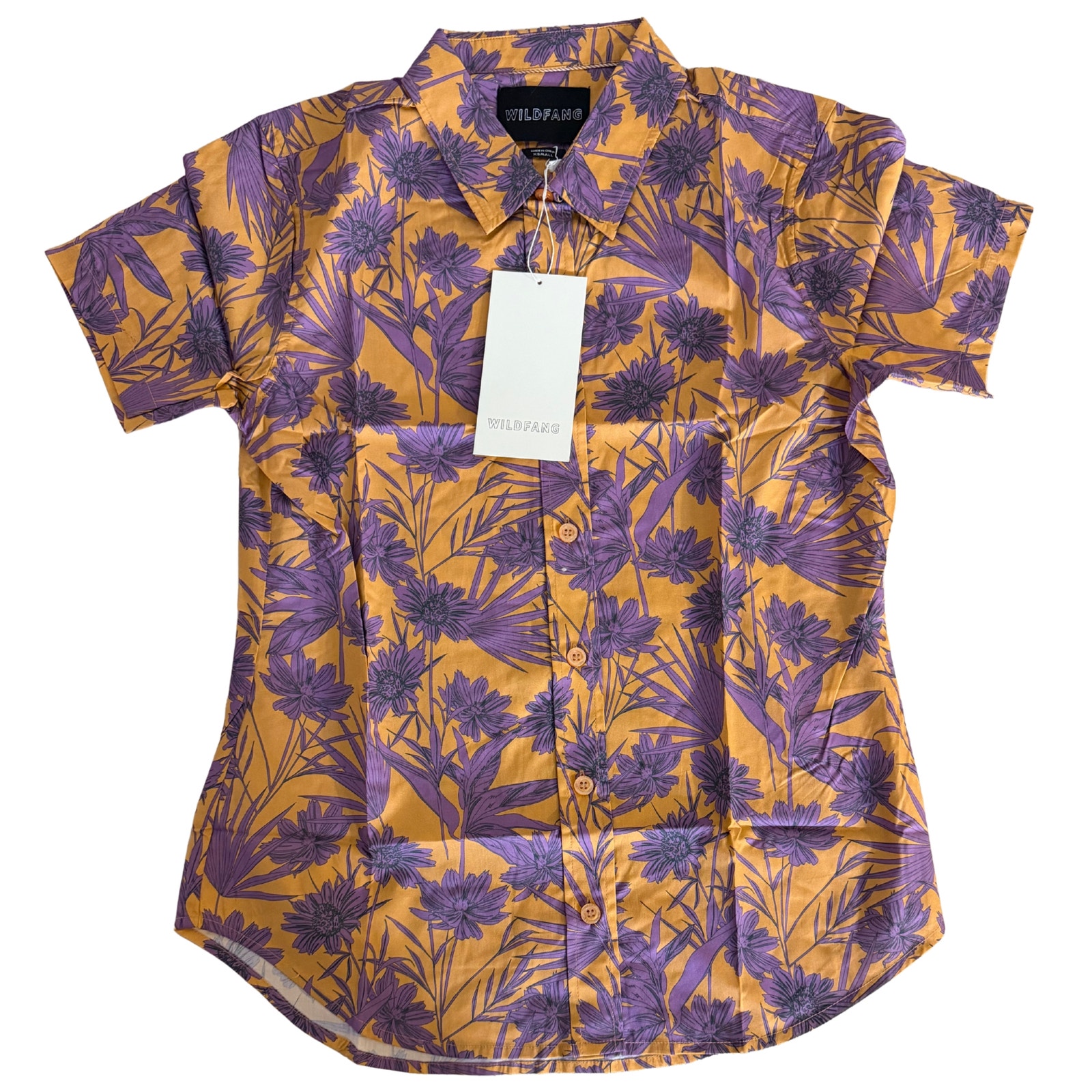 Wildfang The Essential Short Sleeve Button-Up Purple & Orange Floral Size Xs Nwt